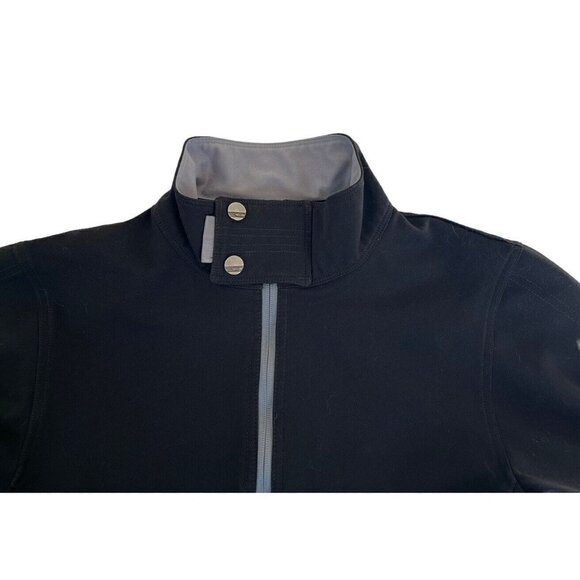 Sims Women's Sz L Black Full Zip Varsity Jacket Gray Striped Ribbed Cuffs & Hem - Picture 4 of 11